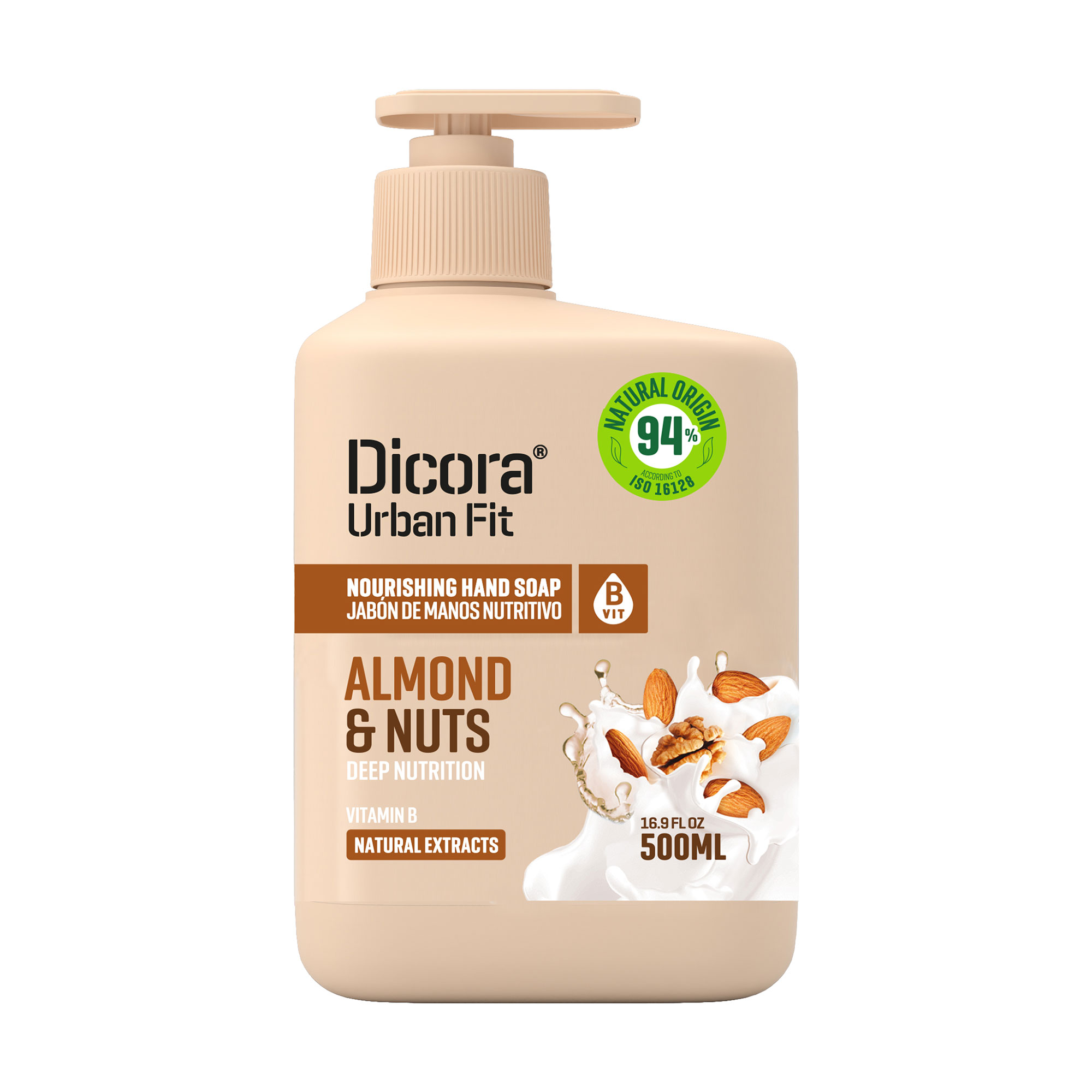Живильне рідке мило для рук Dicora Urban Fit Мигдаль та горіхи, з вітаміном В, 500 мл